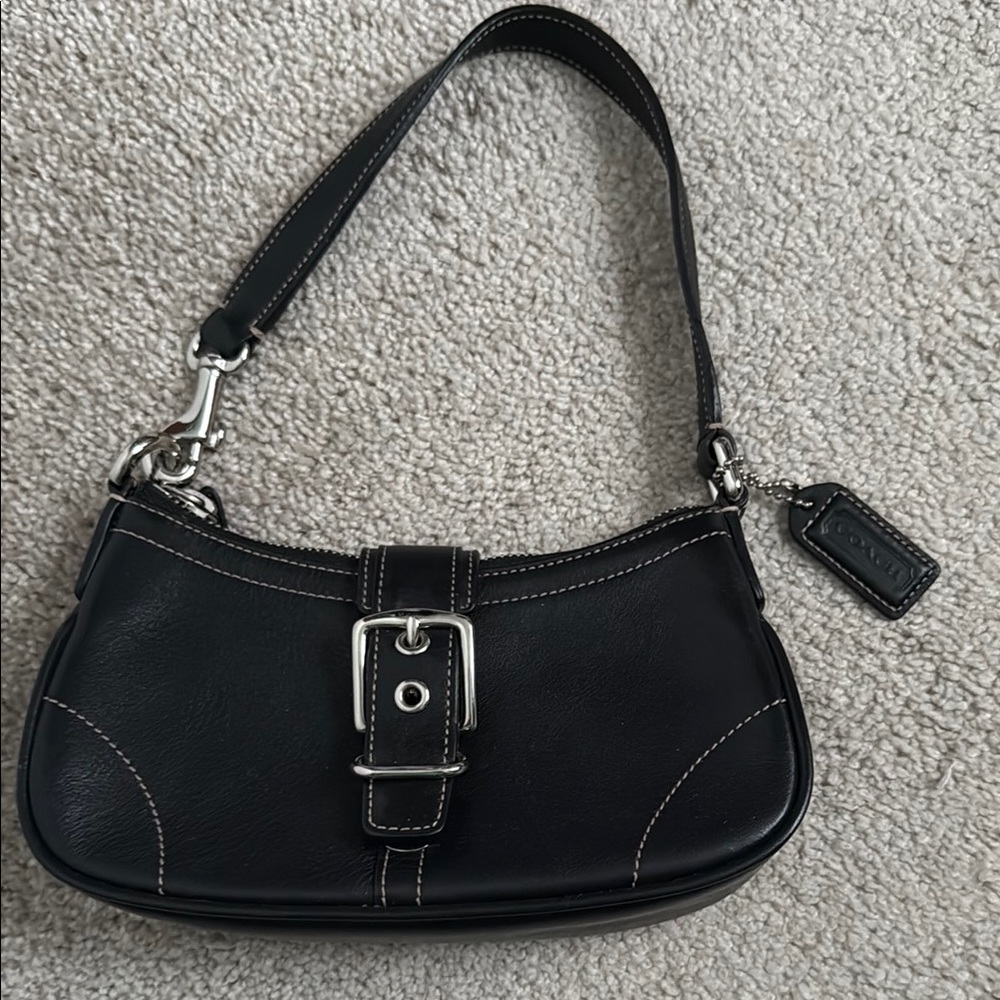 Coach Black leather Hampton Bag with Silver Buckle